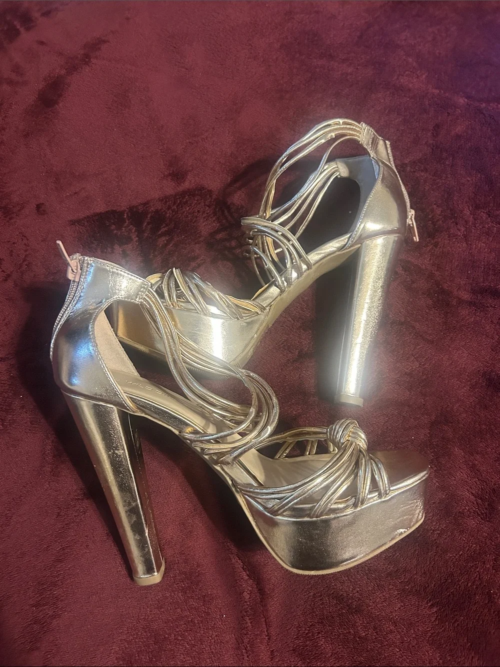 Metallic Gold Strappy Platform High Heel Sandals